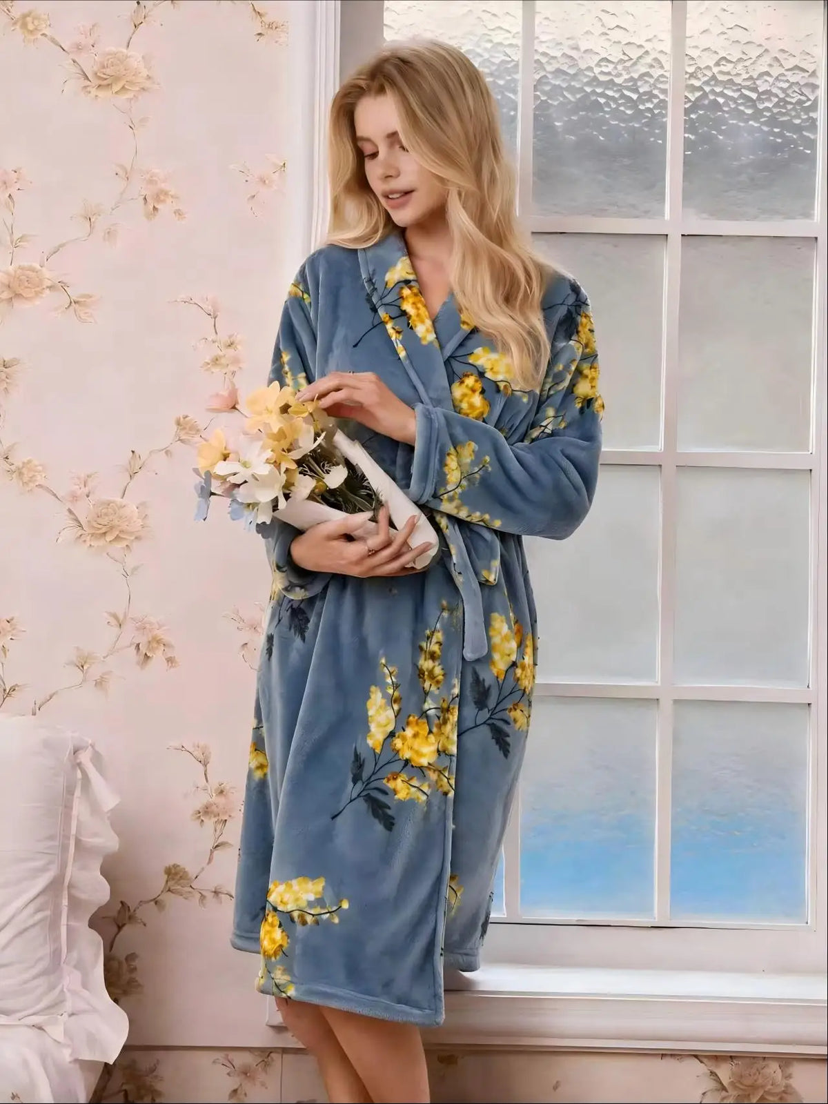 Bathrobe Long Soft Flannel Adjustable Belt