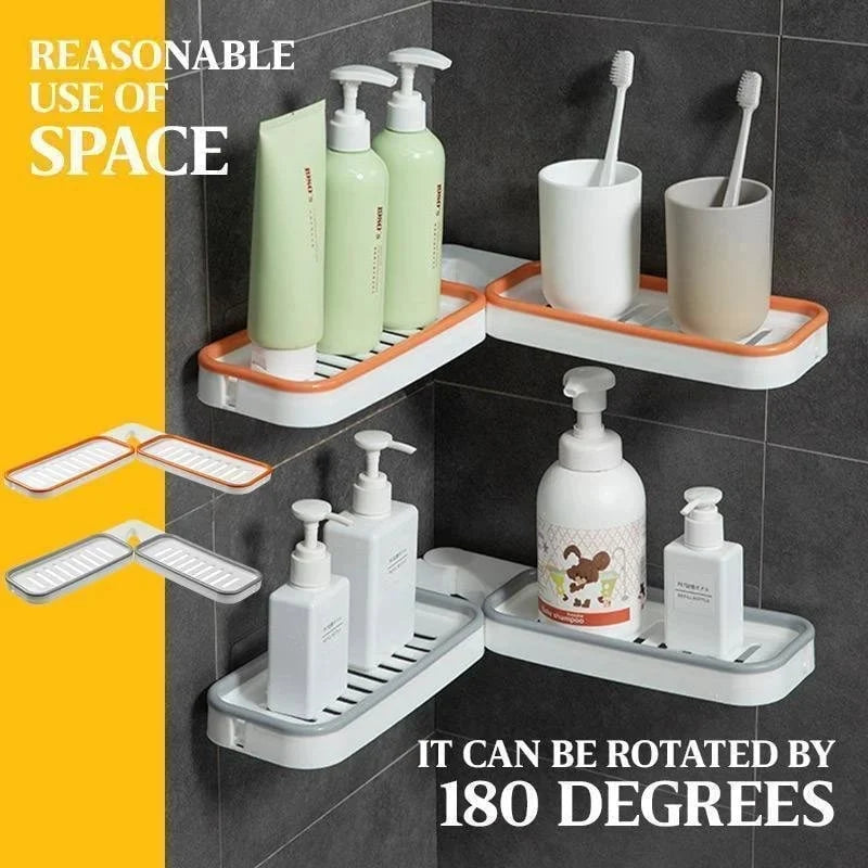 Bathroom Corner Shelf Drill-Free Adjustable Rotating With Drainage Holes
