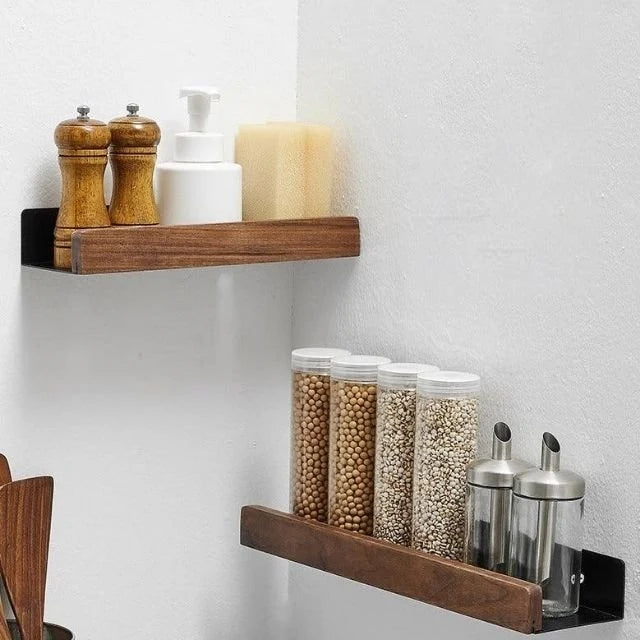Bathroom Corner Shelf Solid Wood Adhesive No-Drill Mounting