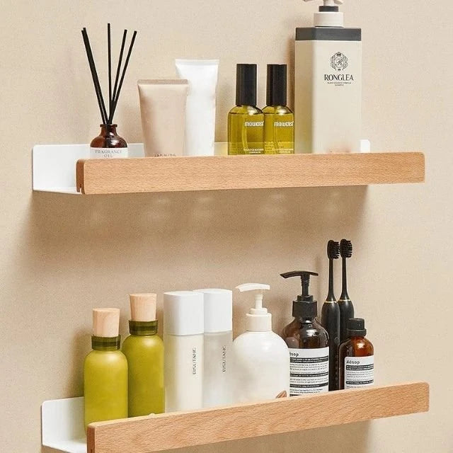 Bathroom Corner Shelf Solid Wood Adhesive No-Drill Mounting