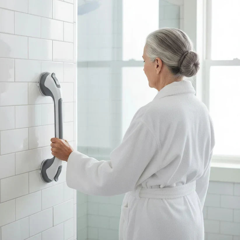 Bathroom Grab Bar Locking Suction Mount No-Drill 15.7-Inch
