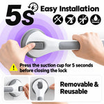 Bathroom Grab Bar Locking Suction Mount No-Drill 15.7-Inch