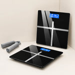 Bathroom Scale Tempered Glass Blue Backlit LCD USB Rechargeable