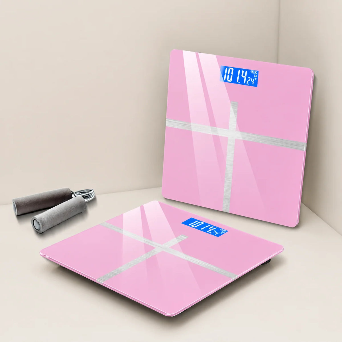 Bathroom Scale Tempered Glass Blue Backlit LCD USB Rechargeable