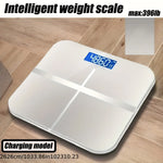 Bathroom Scale Tempered Glass Blue Backlit LCD USB Rechargeable