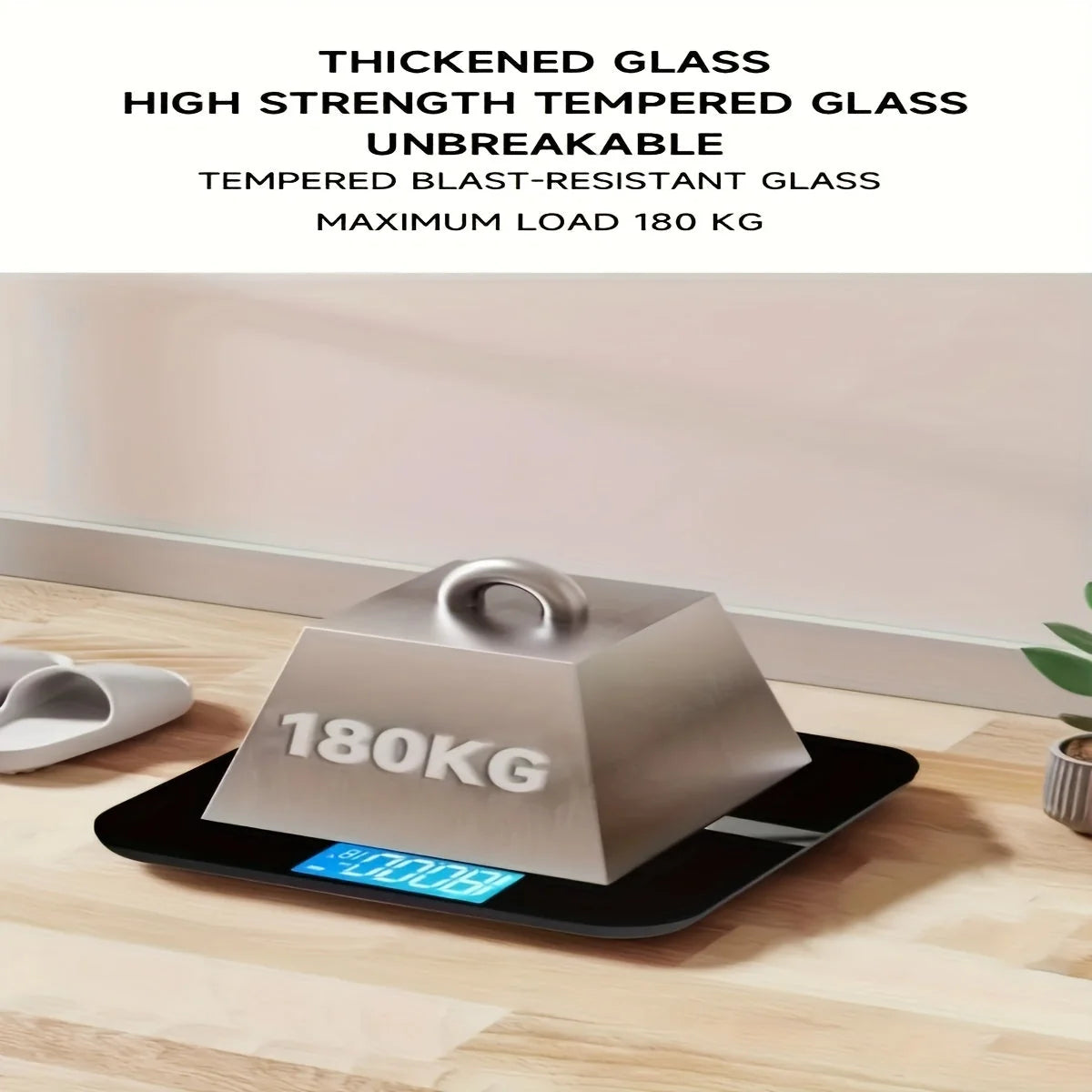 Bathroom Scale Tempered Glass Blue Backlit LCD USB Rechargeable