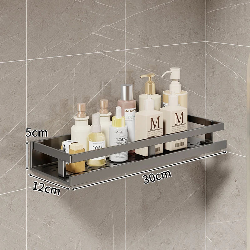 Bathroom Shelf Wall-Mounted Metal With Towel Bar & Hooks