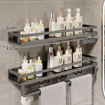 Bathroom Shelf Wall-Mounted Metal With Towel Bar & Hooks