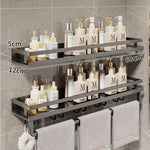 Bathroom Shelf Wall-Mounted Metal With Towel Bar & Hooks