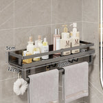 Bathroom Shelf Wall-Mounted Metal With Towel Bar & Hooks