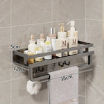 Bathroom Shelf Wall-Mounted Metal With Towel Bar & Hooks