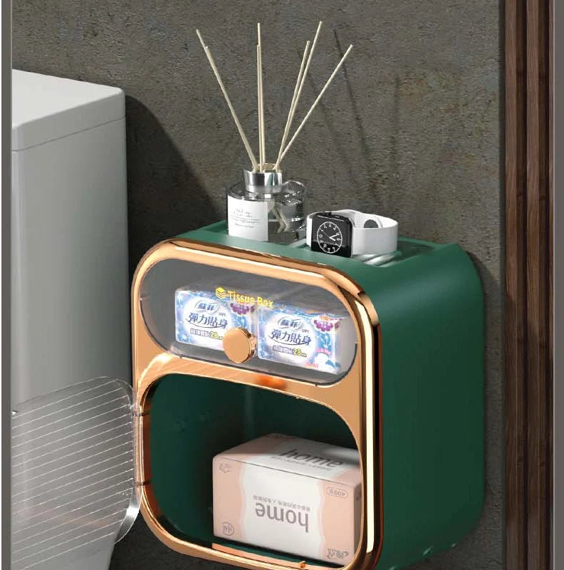 Bathroom Storage Box Wall-Mounted Dual Compartments ABS Construction