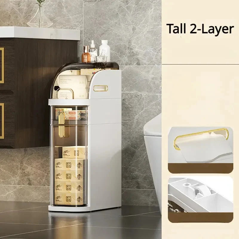 Bathroom Storage Cabinet Slim Rolling Waterproof 2-Tier