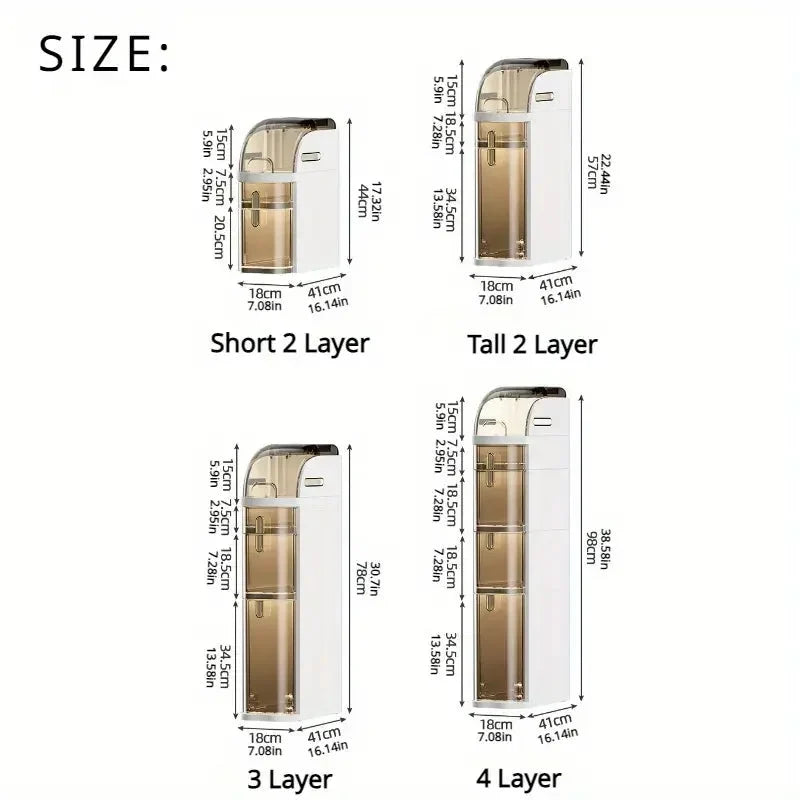 Bathroom Storage Cabinet Slim Rolling Waterproof 2-Tier