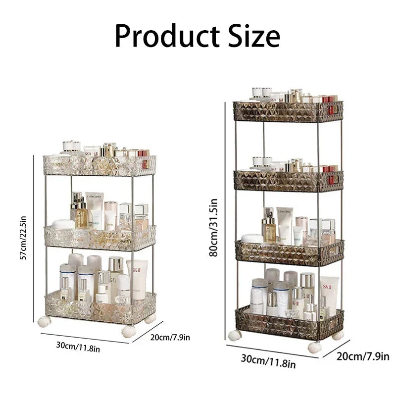 Bathroom Storage Rack Acrylic Rolling Slim Space-Saving Design