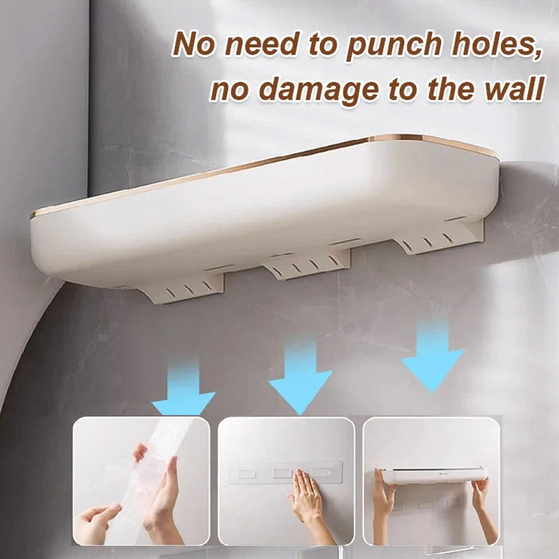 Bathroom Storage Shelf No-Drill Mount With Drainage Holes