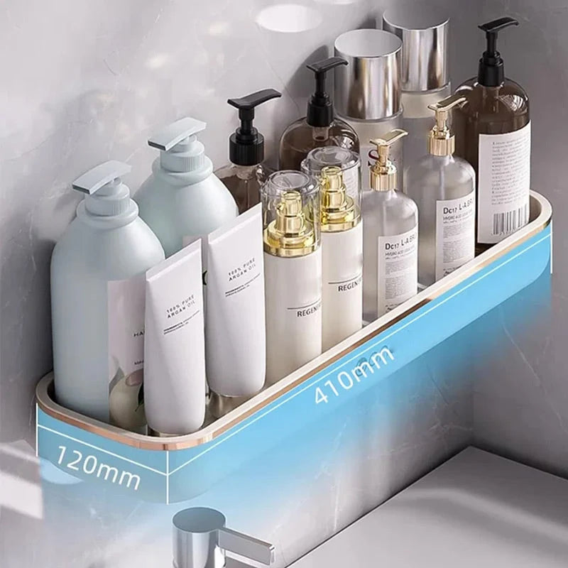 Bathroom Storage Shelf No-Drill Mount With Drainage Holes