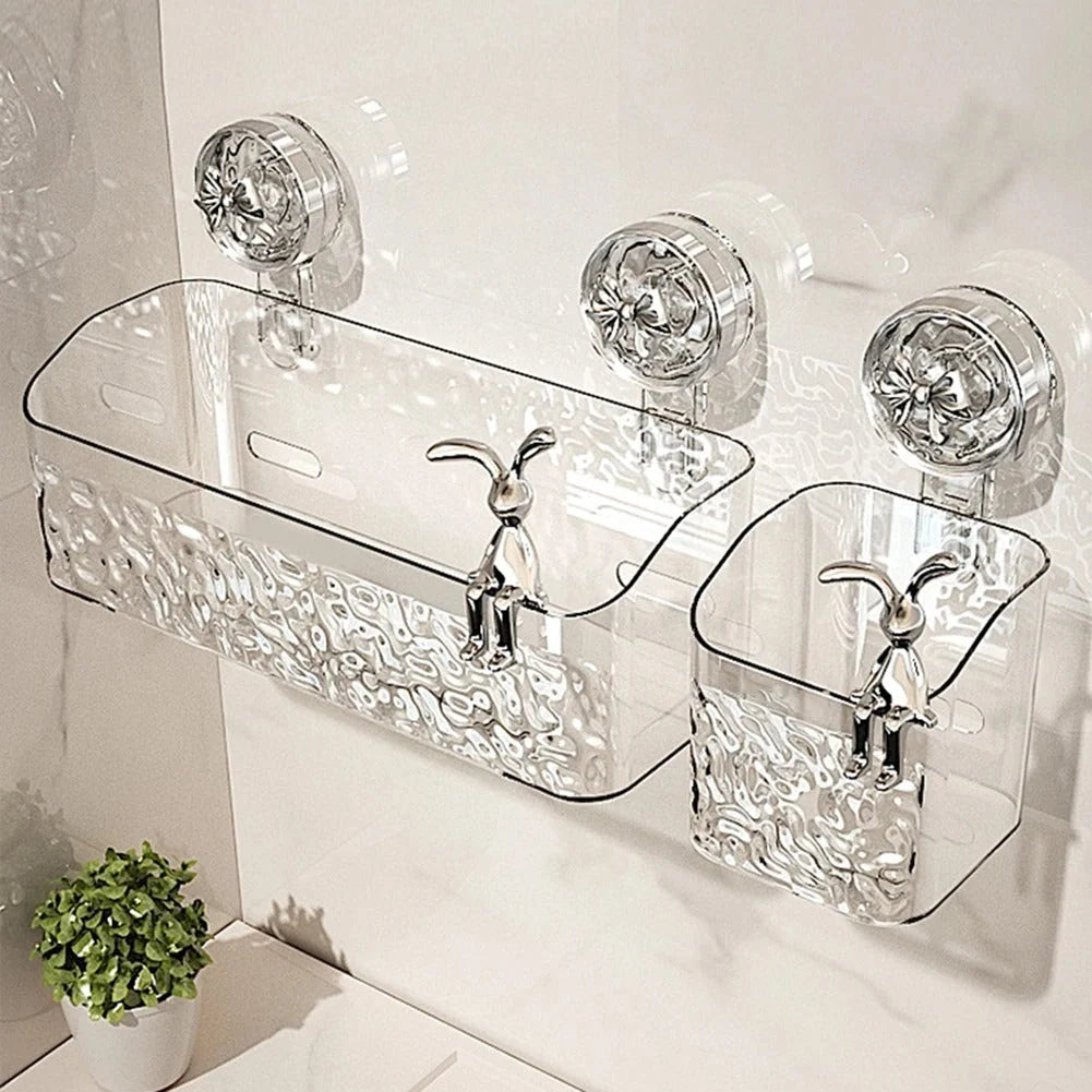 Bathroom Storage Shelf Suction Cup Mount Drill-Free