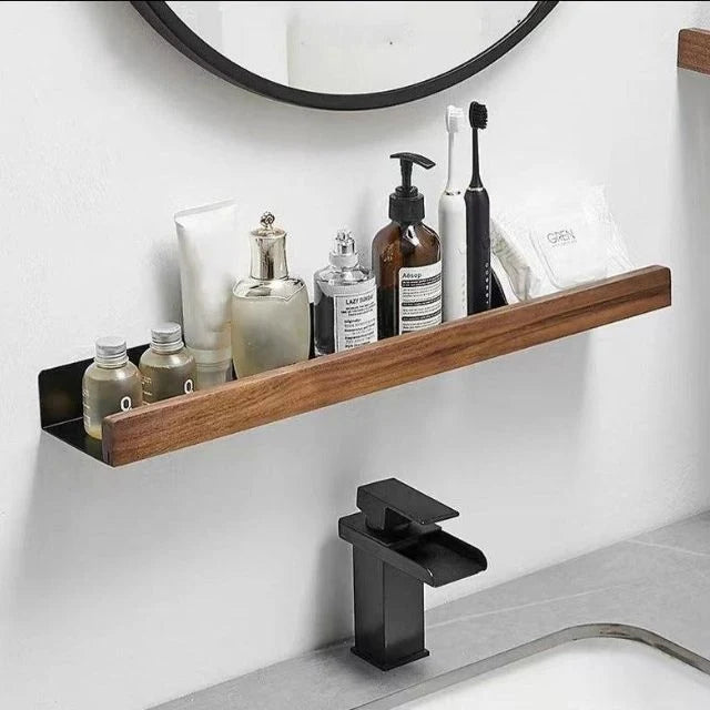 Bathroom Wall Shelf Solid Wood Self-Adhesive Water-Repellent Coating