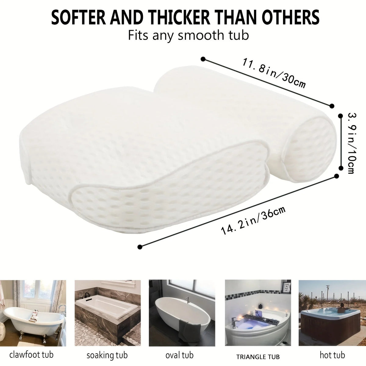Bathtub Pillow Extra-Thick Foam Six Suction Cups