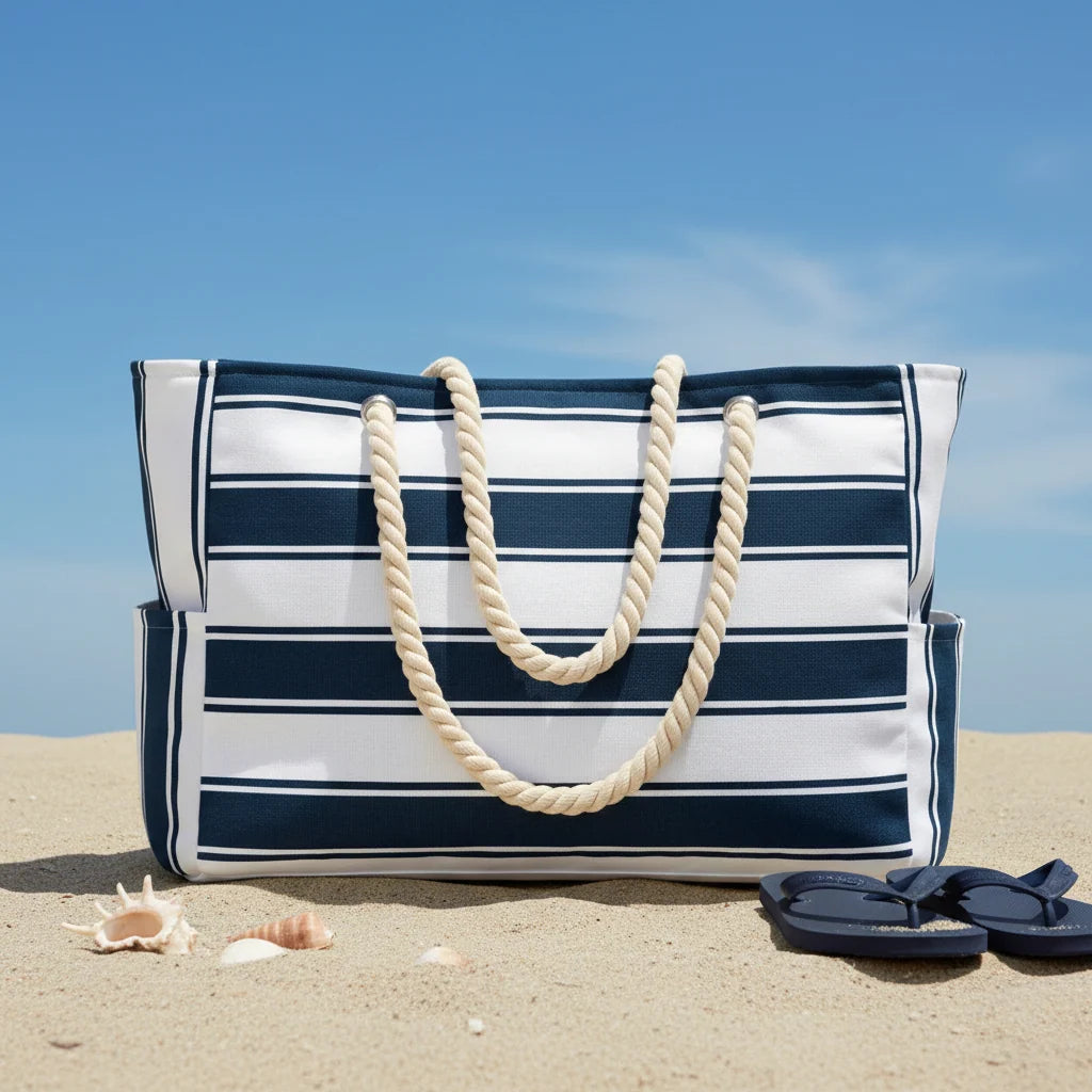 Beach Bag Extra-Large Water-Resistant Foldable with Zipper Closure
