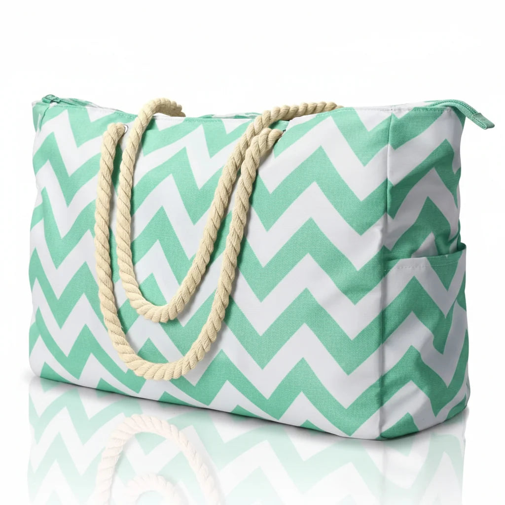 Beach Bag Extra-Large Water-Resistant Foldable with Zipper Closure