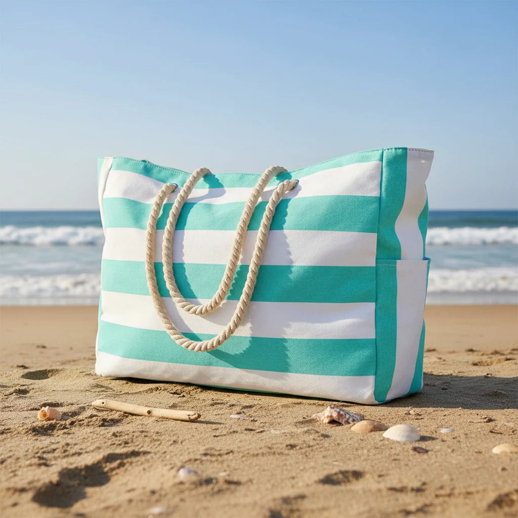 Beach Bag Extra-Large Water-Resistant Foldable with Zipper Closure