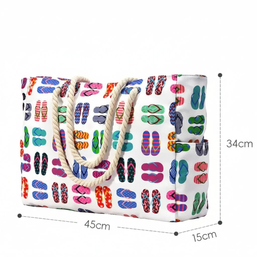 Beach Bag Extra-Large Water-Resistant Foldable with Zipper Closure