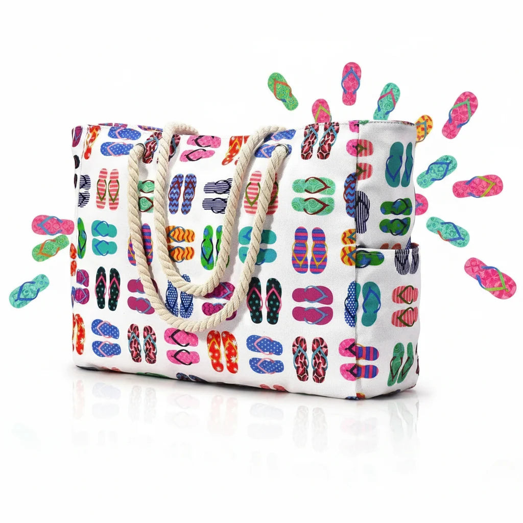 Beach Bag Extra-Large Water-Resistant Foldable with Zipper Closure
