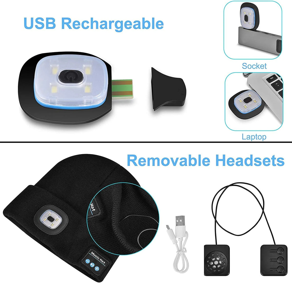 Beanie Bluetooth 5.0 Headphones 8-Hour Battery & Detachable LED