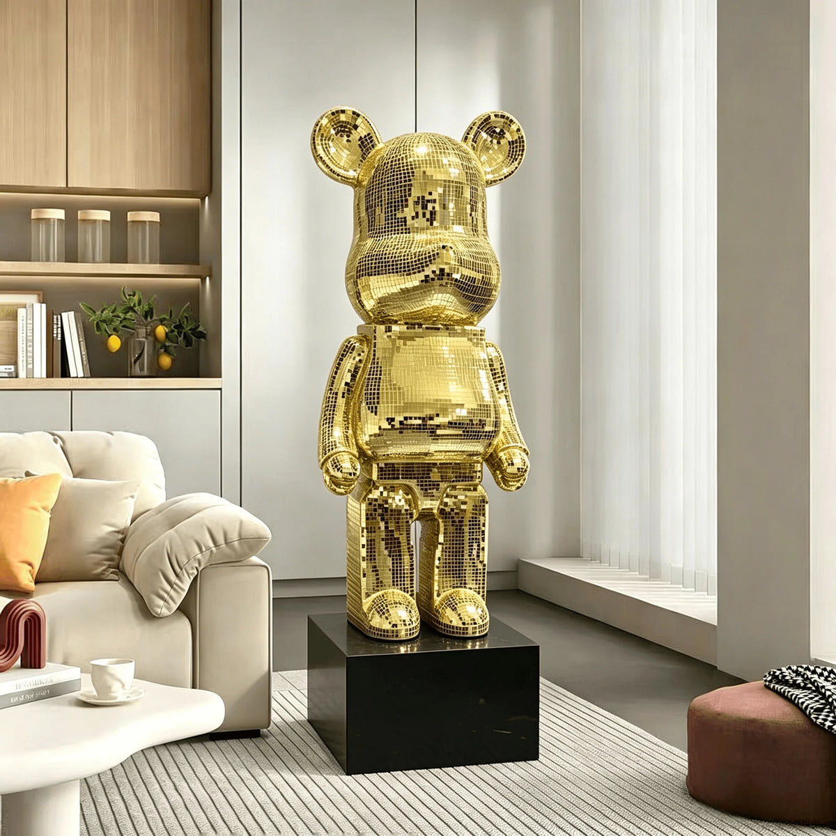 Bear Sculpture Mirrored Finish 31.5-Inch Tall Decorative Accent