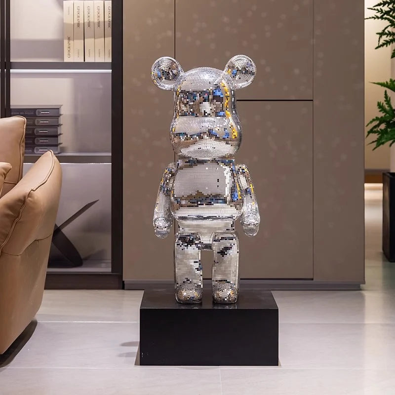 Bear Sculpture Mirrored Finish 31.5-Inch Tall Decorative Accent