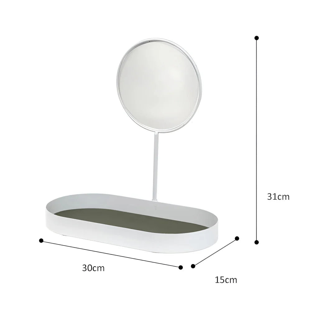 Beauty Organizer Tray Metal With Removable Standing Mirror
