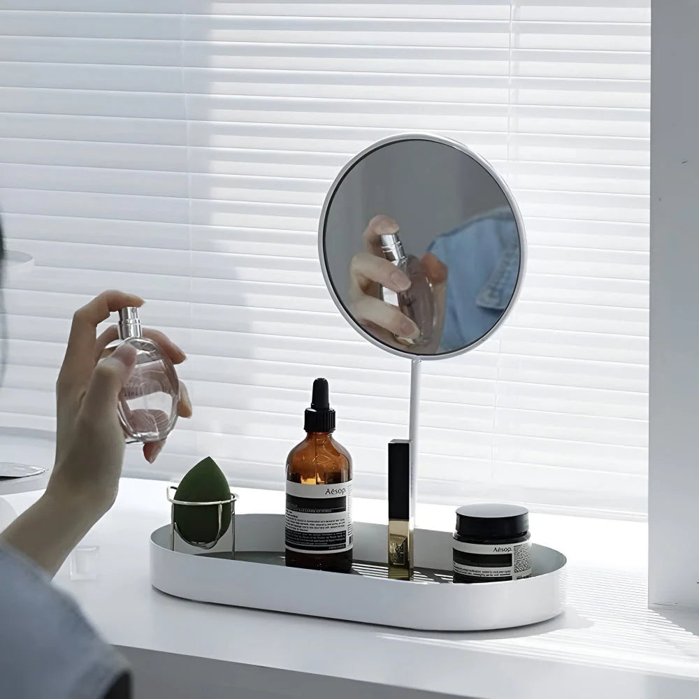 Beauty Organizer Tray Metal With Removable Standing Mirror