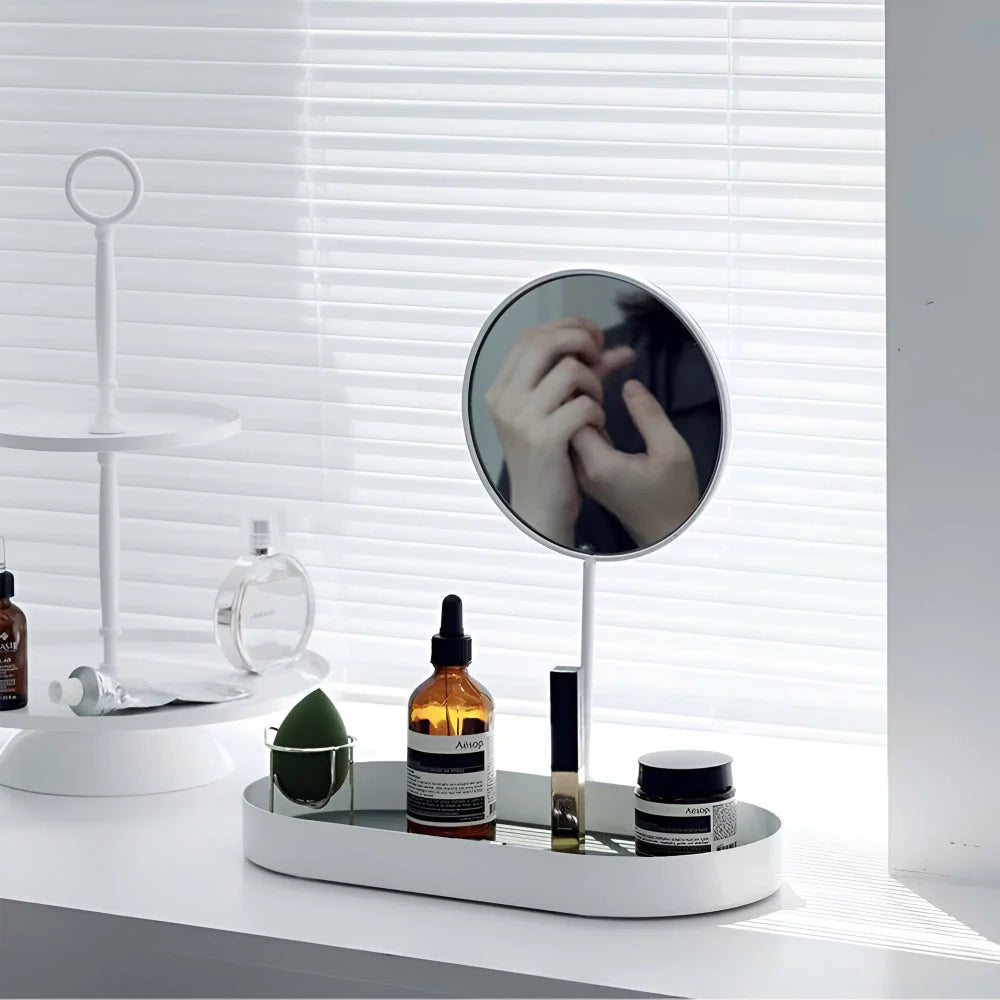 Beauty Organizer Tray Metal With Removable Standing Mirror