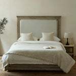 Bed Frame Solid Wood Slatted Headboard Linen-Look Bedding
