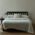 Bed Frame Solid Wood Slatted Headboard Linen-Look Bedding