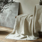 Bed Frame Solid Wood Slatted Headboard Linen-Look Bedding