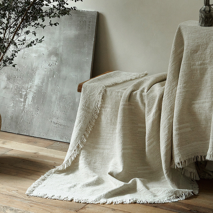 Bed Frame Solid Wood Slatted Headboard Linen-Look Bedding