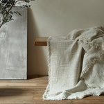 Bed Frame Solid Wood Slatted Headboard Linen-Look Bedding