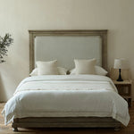 Bed Frame Solid Wood Slatted Headboard Linen-Look Bedding