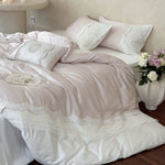 Bed Linen Set Cotton Satin Embroidered Lace 4-Piece