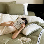Bed Linen Set Cotton Satin Reversible Rose Embroidery