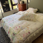 Bed Linen Set Cotton Satin Watercolor Botanical Ruffles
