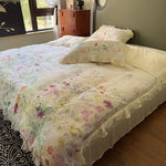 Bed Linen Set Cotton Satin Watercolor Botanical Ruffles