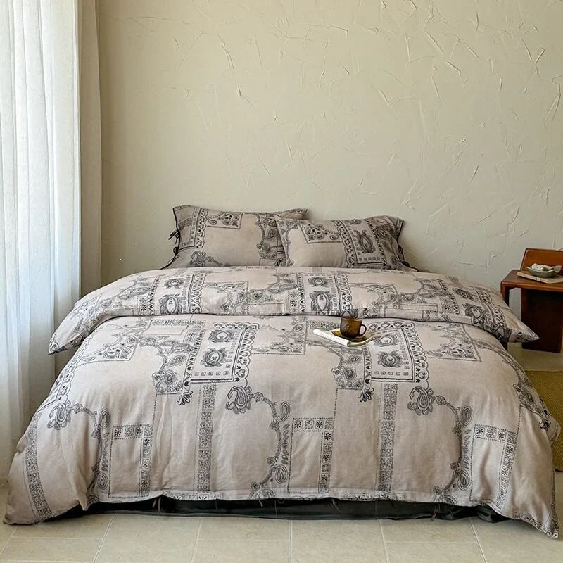 Bed Linen Set Delicate Floral Breathable Cotton 4-Piece