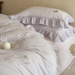 Bed Linen Set Fine Stripe Ruffle Cotton Blend