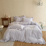 Bed Linen Set Fine Stripe Ruffle Cotton Blend
