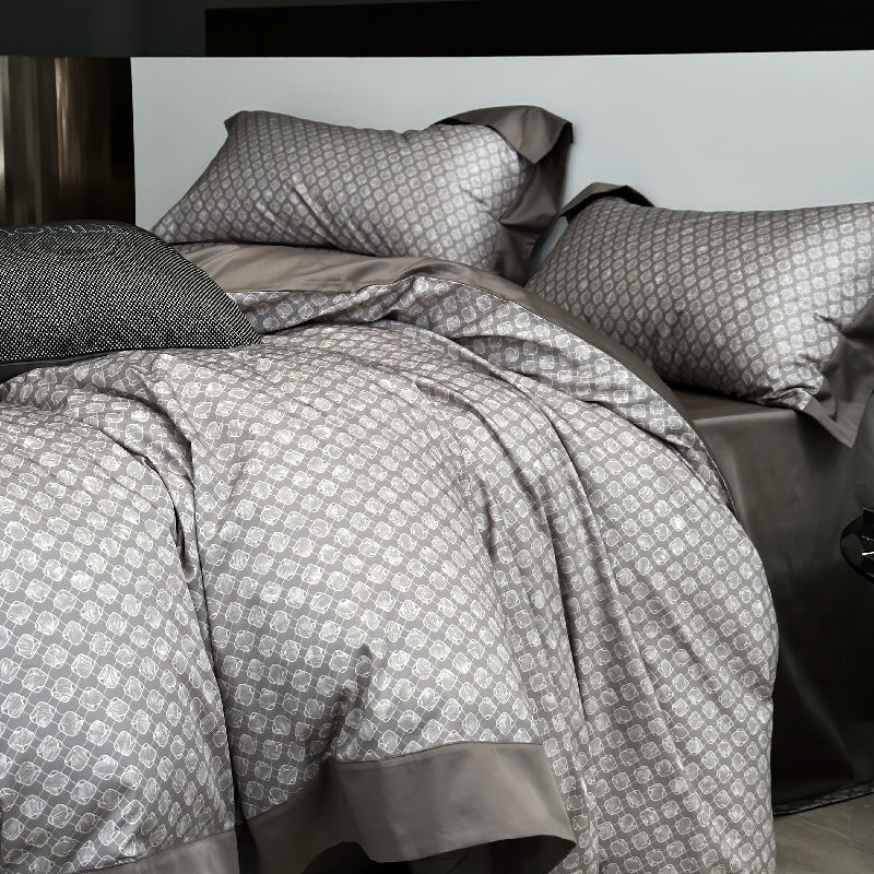 Bed Linen Set Reversible Jacquard Cotton Satin 4-Piece