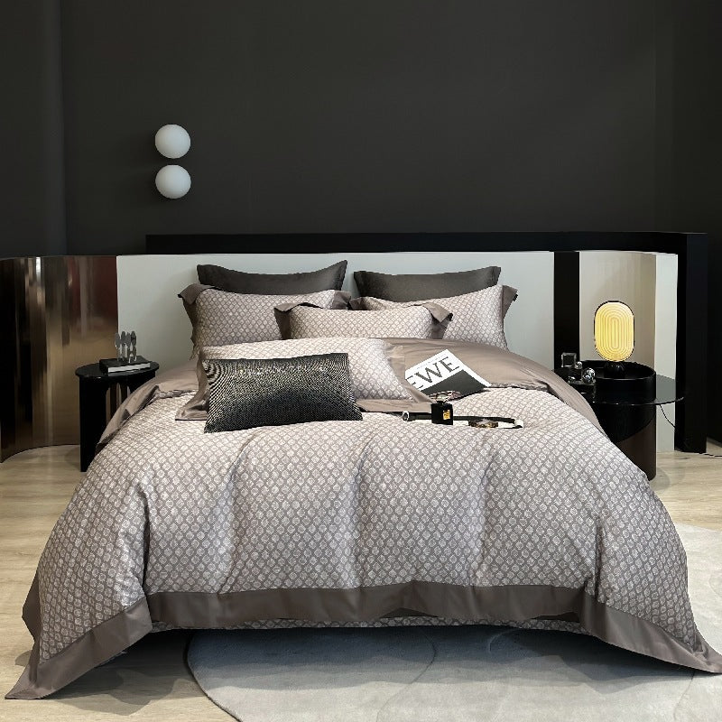 Bed Linen Set Reversible Jacquard Cotton Satin 4-Piece